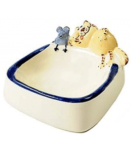 **Зооник 2510 Миска д/кошек керамическая квадратная с фигуркой кошки и мышки ― Зооресторан