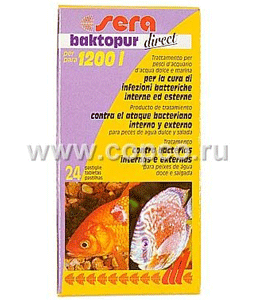 **Сера 2590 Baktopur Direct средство против тяжелых бактер. инфекций (водянка живота или кровоточащие воспаления, нарывы у пресноводных и морских рыб 24таб*1200л *6 АКЦИЯ ― ЗооРесторан