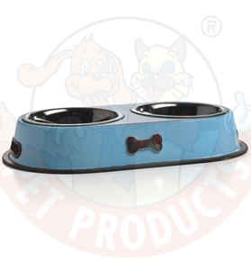 I.P.T.S. 653752 Миска д/собак двойная стальная хромированная нескользящая с косточкой голубая 43,5*25,5см ― Зооресторан
