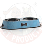 I.P.T.S. 653752 Миска д/собак двойная стальная хромированная нескользящая с косточкой голубая 43,5*25,5см 